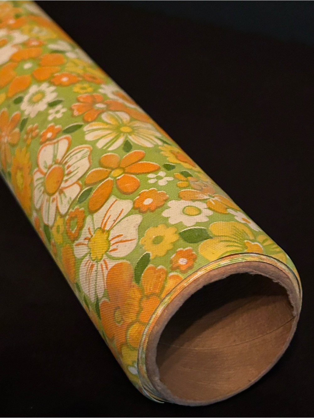 Vintage 60s/70s Orange Yellow Floral Shelf Liner Non Adhesive
